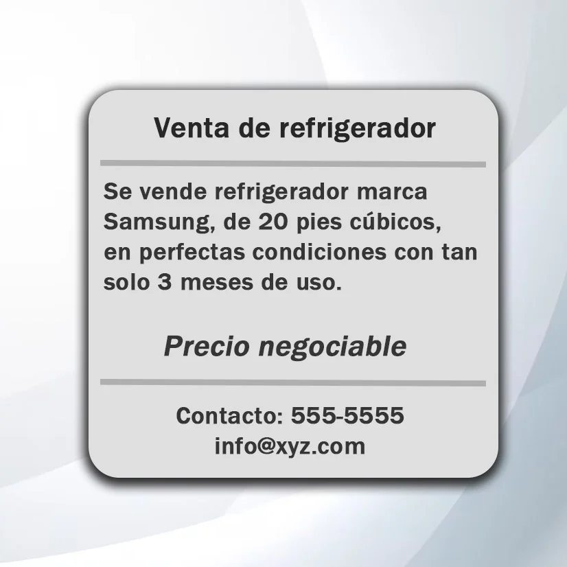 ¿Qué son los anuncios clasificados? Características, partes y 5 ejemplos 7 ejemplo de anuncio clasificado de la venta de un refrigerador